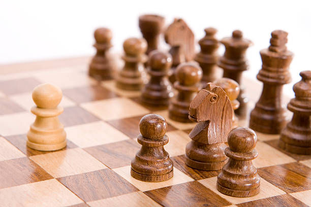 Wooden chessboard stock photo