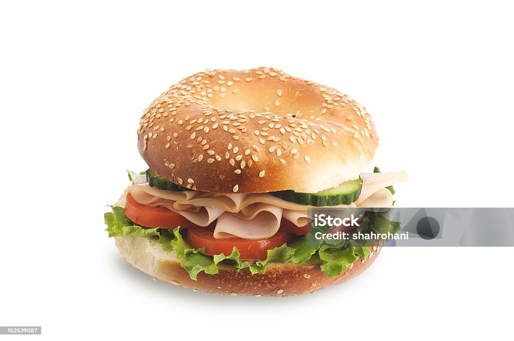 Healthy food Delicious healthy bagel turkey sandwich isolated on white background Bagel Stock Photo