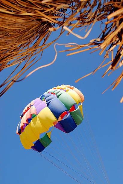 parasailing - parachuting open parachute opening imagens e fotografias de stock