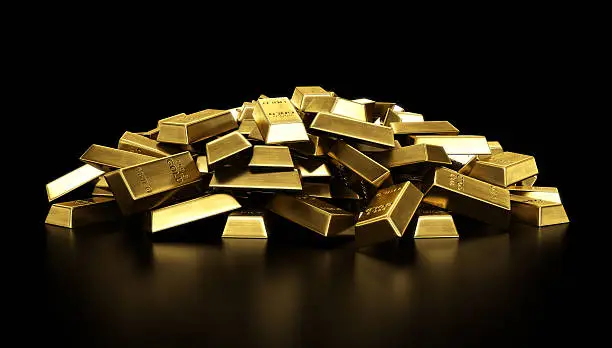 3d rendering of a pile of gold bars