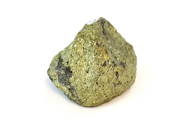 Isolated sample of the mineral Chalcopyrite