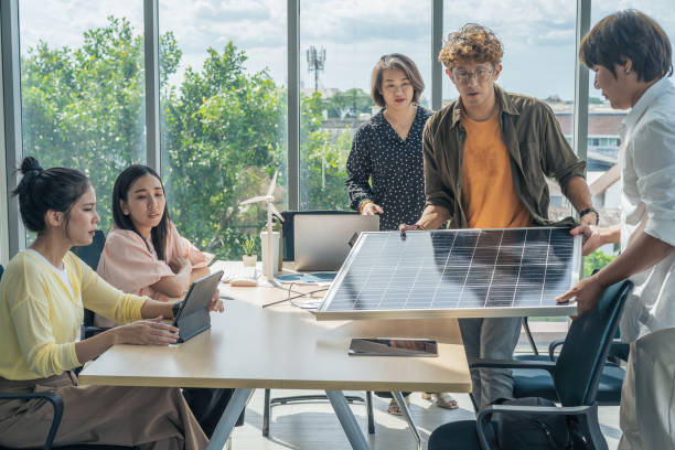 istock Business meeting presentation for solar energy in office 1525434183