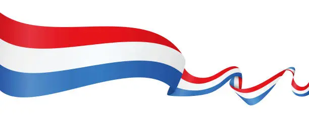 Vector illustration of Flag of Netherlands - vector waving ribbon banner. Isolated on white background