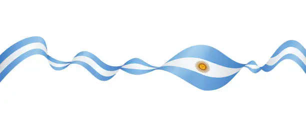 Vector illustration of Flag of Argentina - vector waving ribbon banner. Isolated on white background