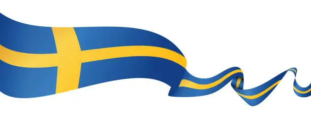 Vector illustration of Flag of Sweden - vector waving ribbon banner. Isolated on white background