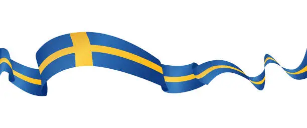 Vector illustration of Flag of Sweden - vector waving ribbon banner. Isolated on white background