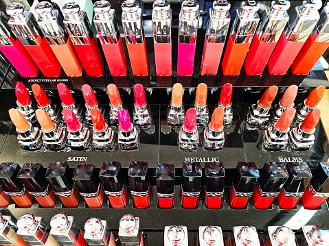 A display of lipstick and make up in the luxury cosmetics store