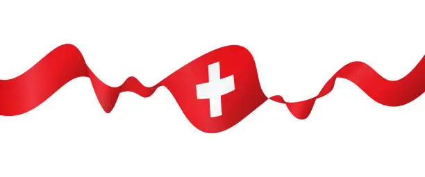 Vector illustration of Flag of Switzerland - vector waving ribbon banner. Isolated on white background