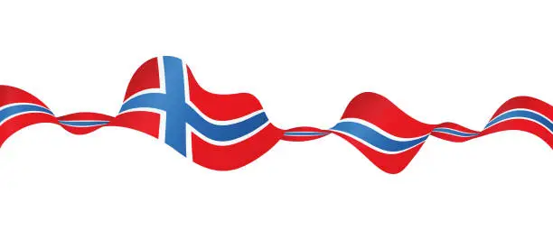 Vector illustration of Flag of Norway - vector waving ribbon banner. Isolated on white background