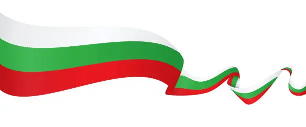 Vector illustration of Flag of Bulgaria - vector waving ribbon banner. Isolated on white background