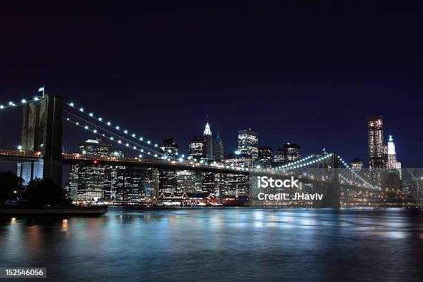Brooklyn Bridge And Manhattan Skyline At Night Stock Photo - Download Image Now - Architecture, Bridge - Built Structure, Brooklyn - New York