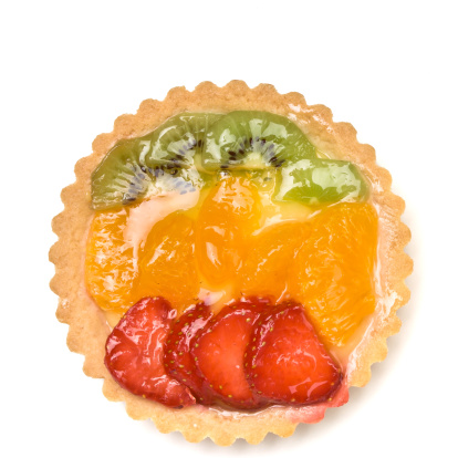 Custard filled tart topped with summer fruits of Strawberry, mandarin orange and kiwi fruit.