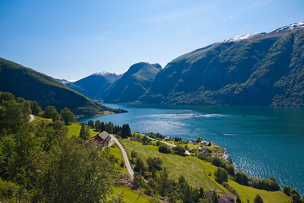 visualizar no aurland, noruega - flam aurlandsfjord sognefjord fjord - fotografias e filmes do acervo