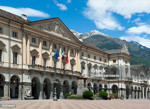 Town Hall Of Aosta In Italy Stock Photo - Download Image Now - Valle D'Aosta, Town Hall - Government Building, Architecture