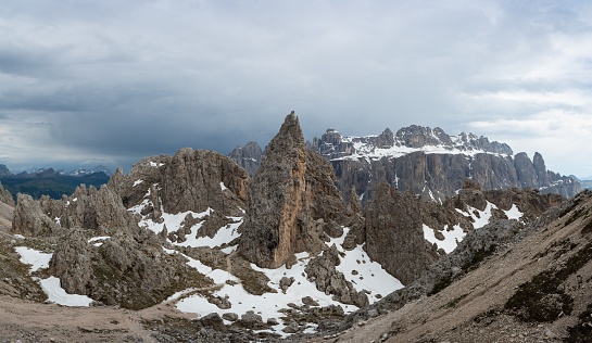 Pizes de Cir and Gruppo del Sella in Dolomites. South Tyrol, Italy
