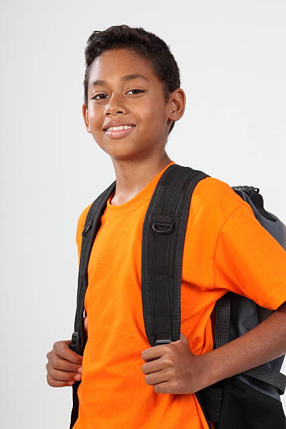 istock Smiling school boy 11 with rucksack ready to go 152547415