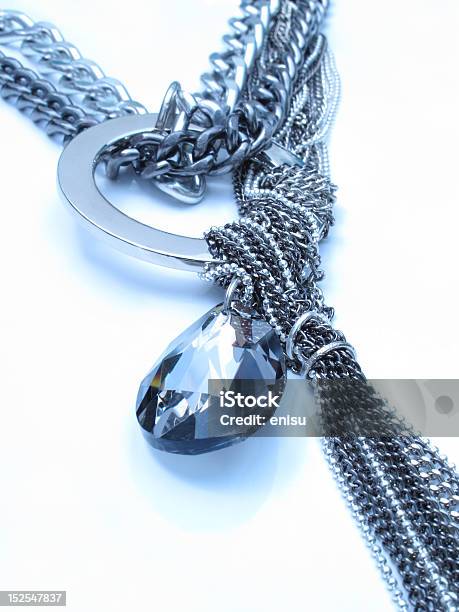 Silver Chain And Black Crystal Stock Photo - Download Image Now - Beauty, Black Color, Blue