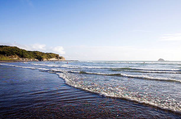 praia de muriwai, auckland, nova zelândia - murawai beach - fotografias e filmes do acervo