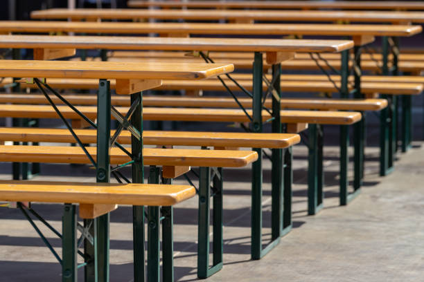 istock Benches and tables in a row 1525484181