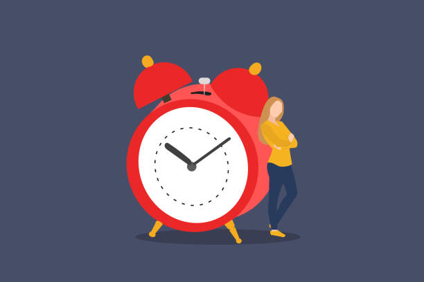 istock Business woman beside alarm clock. concept of relax and refresh from long stress interval, free from bored, and time to take a break 1525485738