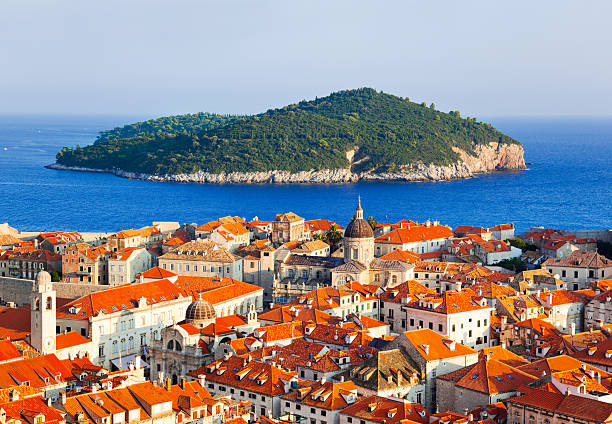 Town Dubrovnik and island in Croatia Town Dubrovnik and island in Croatia - abstact travel background dubrovnik lopud stock pictures, royalty-free photos & images