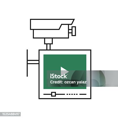 istock security camera icon . thin line simple design. video watch screen is green. 1525488497
