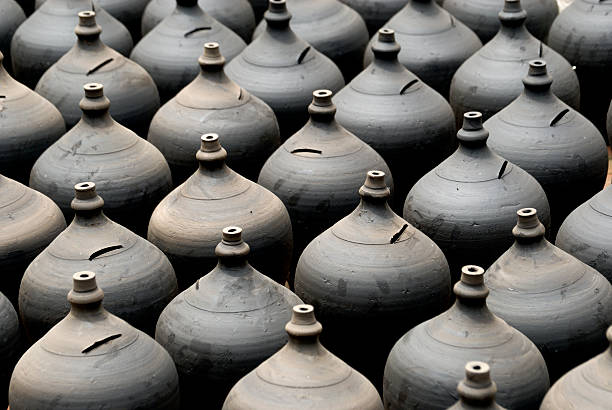 Pottery pot array stock photo