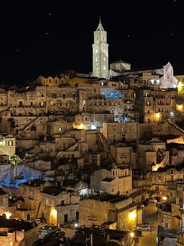 The ancient town of Matera - Sassi di Matera - in Basilicata, Italy, at night