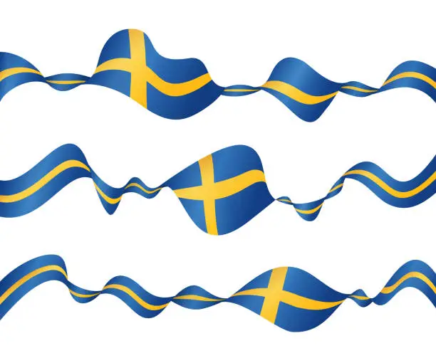 Vector illustration of Flag of Sweden - vector waving ribbon banner set. Isolated on white background