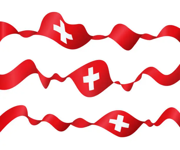 Vector illustration of Flag of Switzerland - vector waving ribbon banner set. Isolated on white background