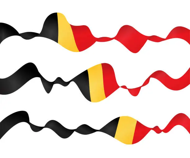 Vector illustration of Flag of Belgium - vector waving ribbon banner set. Isolated on white background