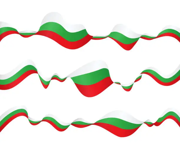Vector illustration of Flag of Bulgaria - vector waving ribbon banner set. Isolated on white background