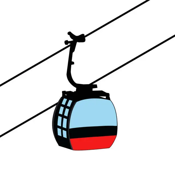 Vector illustration of Cable Car Vector illustration. Cable car on rope way. Retro technology and transportation theme vector. Cable car isolated on white background.