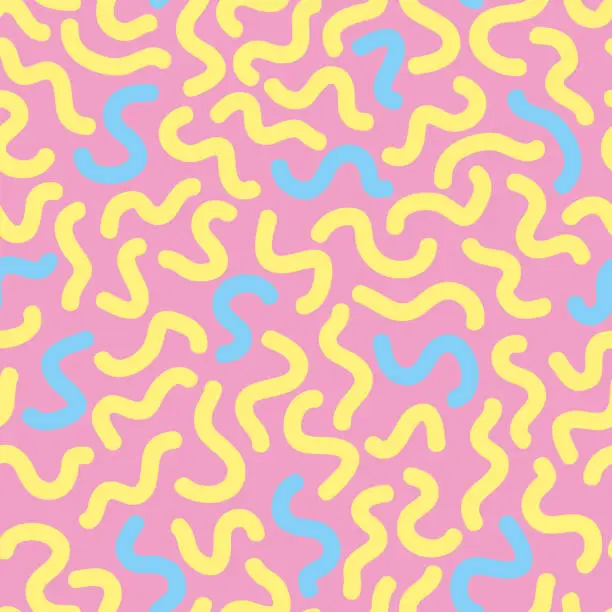 Vector illustration of Seamless abstract pattern. Worms, lines, curves, texture . Colorful hand drawn stock.