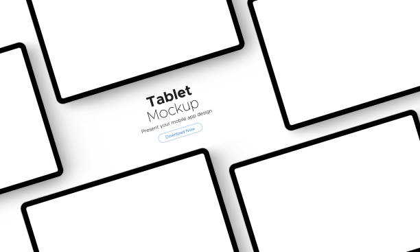 ilustraciones, imágenes clip art, dibujos animados e iconos de stock de tabletas negras con pantallas en blanco, maqueta para el diseño de aplicaciones - tableta gráfica