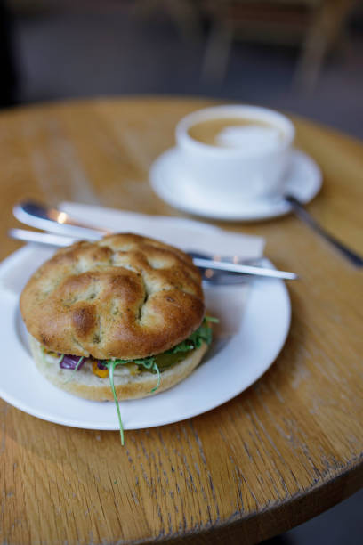 istock vegan shoarma sandwich with a hot flat white coffee 1525824422