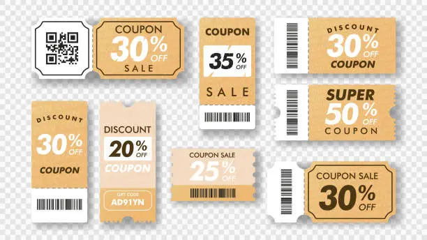 Vector illustration of Coupon Sale Vouchers, Mockup Design For Sale and Gift Event Posts