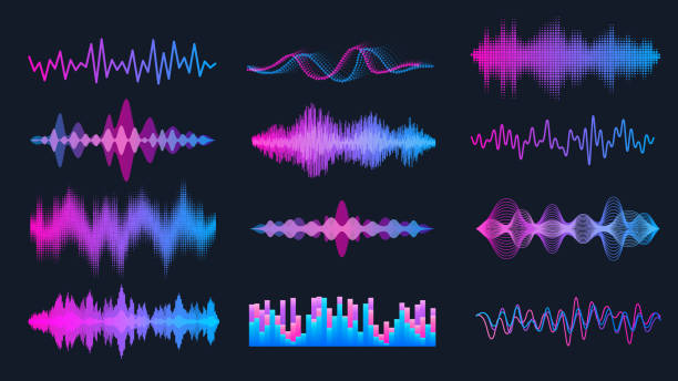 ilustrações de stock, clip art, desenhos animados e ícones de sound waves set, music wave hud interface elements - 3629