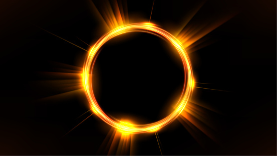 Gold Glowing Circle, Elegant Illuminated Light Ring on Dark Background, Vector Illustration