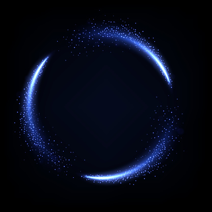 Glowing Blue Circle Trail Neon Lighting Frame, Vector Illustration