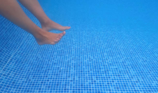 istock Underwater image of legs in a blue tiled pool with copy space 1525921838