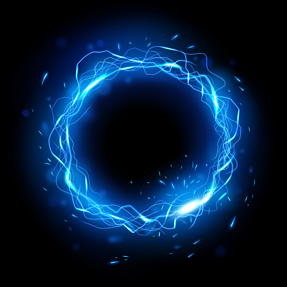 Blue Color Lightning Rings with Sparks Effect, Vector Illustration