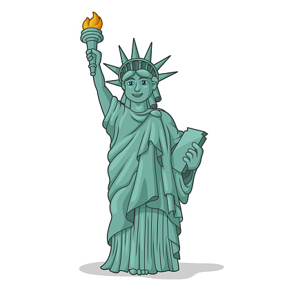 Statue of Liberty Cartoon. Building and Landmarks of The World. Traveling Icon Concept, Vector Illustration