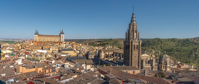 Panoramic aerial view of Toledo with Cathedral and Alcazar - Toledo, Spain