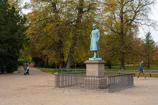 Copenhagen, Denmark - October 29, 2022: Statue of Frederick VI of Denmark inside Frederiksberg Gardens. Inaugaurated in 1858.