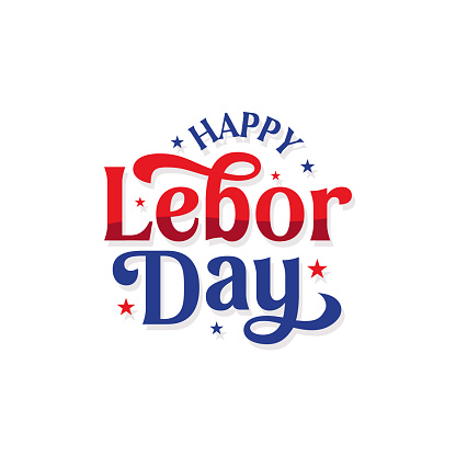 Happy Labor Day vector lettering illustration with American flag color and stars. Retro text style typography to celebrate Labor day. Red and blue color vector illustration.