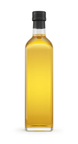 istock Olive oil glass bottle isolated on white. Mockup template design. 3d rendering 1526047443
