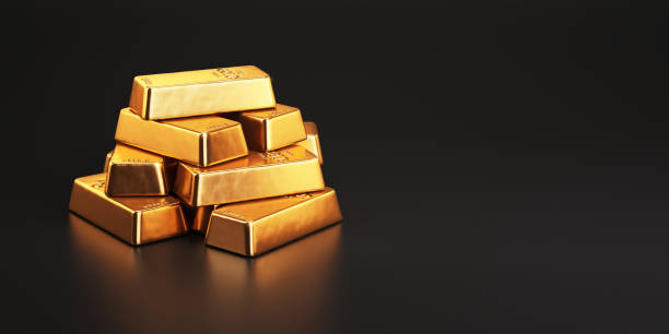 istock Gold bars on black background. Wealth Rich concept. 3d rendering 1526047444