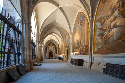 Toledo, Spain - Mar 26, 2019: Cloister of Toledo Cathedral - Toledo, Spain