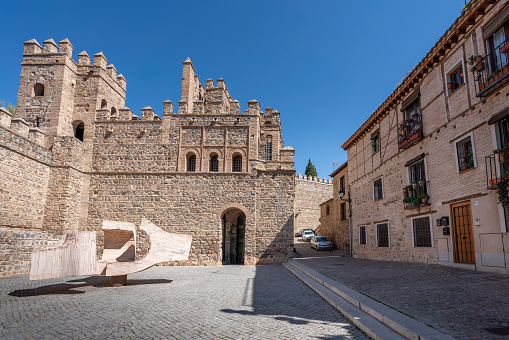 Toledo, Spain - Mar 27, 2019: Puerta de Alfonso VI Gate (Puerta de Bisagra) - Toledo, Spain